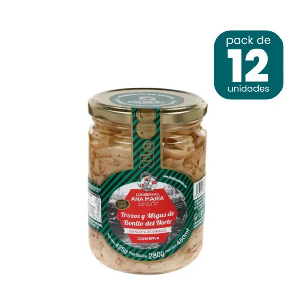 Trozos y migas de Bonito del Norte en aceite de girasol 425g caja de 12