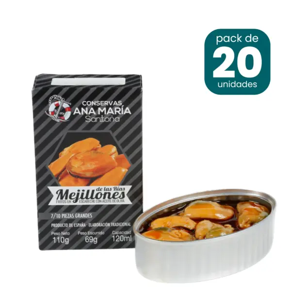 Mejillón frito en escabeche 7/10 115g caja 20 unidades